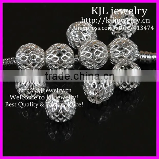 KJL-BD5322 Fashion Silver Plated Net Ball Spacer Big Hole Charm Beads Fit DIY European Bracelets 9x9mm