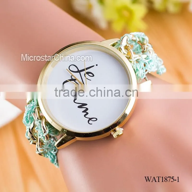 New Classic Geneva Ethnic Braided Analog Quartz Chain jetaime stainless steel watch