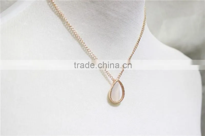 ROse Gold Necklace w/ White Cateye Necklace Simple Chain Gold Necklace2016 Fashion Style Wholesale