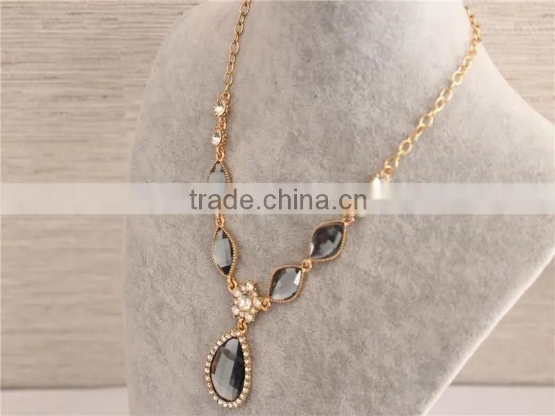 High quality glass pendant necklace 18k gold plated crystal necklace