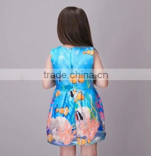2016 sea world pattern kids dresses for girls 2016 summer sleeveless cheap kids girls evening dresses