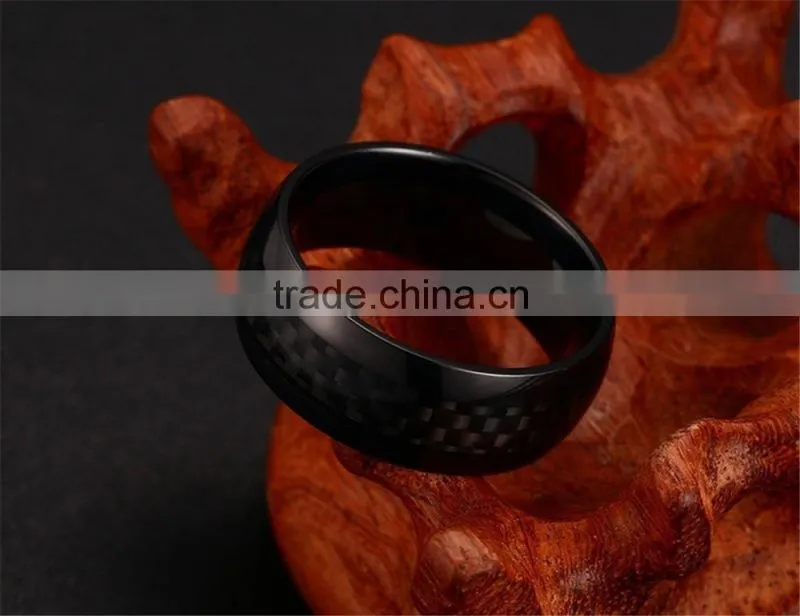 R-127 8mm Genuine Titanium men's ring Carbon fiber rings/ carbon fiber steel ring