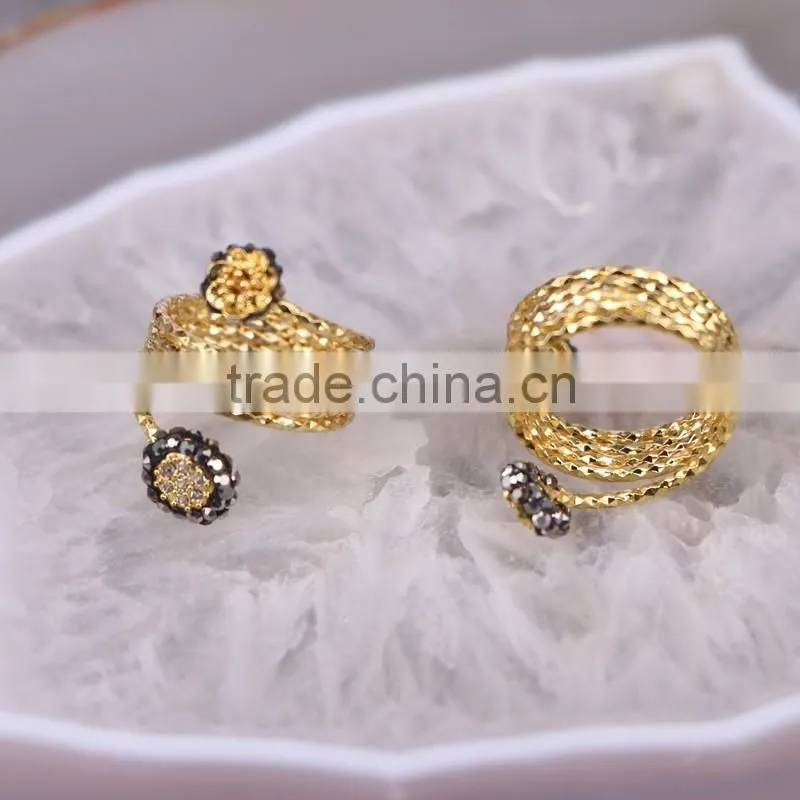 Fashion Flower Design Fashion Druzy Ring, Gold Plated Metal Ring, Pave Setting Crystal Jewelry Finger Gem Natural Stone Ring
