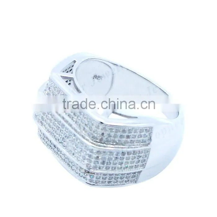Wholesale Jewelry Silver 925 Men Ring Micro Pave Setting gemstone chunky silver men ring