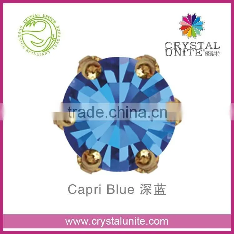 Crystal Unite Lead Free Chaton in Crown Setting, Capri Blue