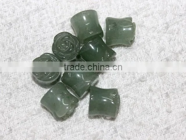 Green aventurine ear piercing jewelry,stone carved flower ear plugs