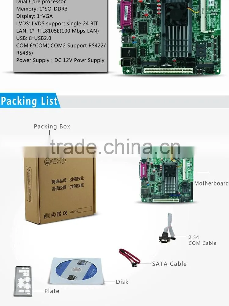 Intel Atom d525 Motherboard pos industrial cheapest mainboard support 18bit lvds