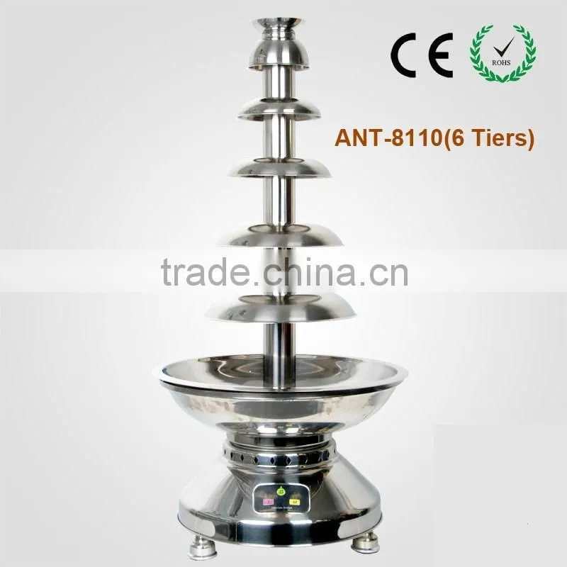 Stainless Steel CE&RoHS approved 6 tiers commercial chocolate fountain,large chocolate fountain stand for tempering chocolate