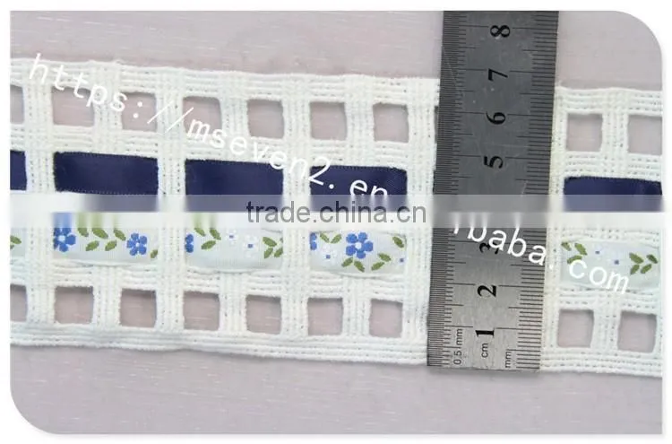 Special design 7cm width combined wholesale satin ribbon with ladder trim