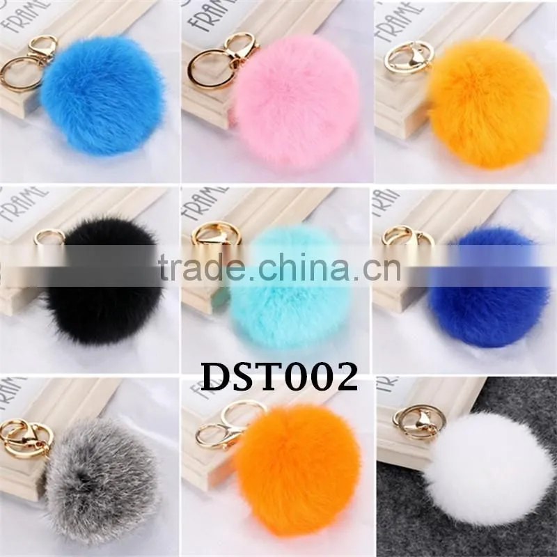 2017 new trinket Keychain pompons rabbit fur fluffy Pom Pom key chains for cars keyrings