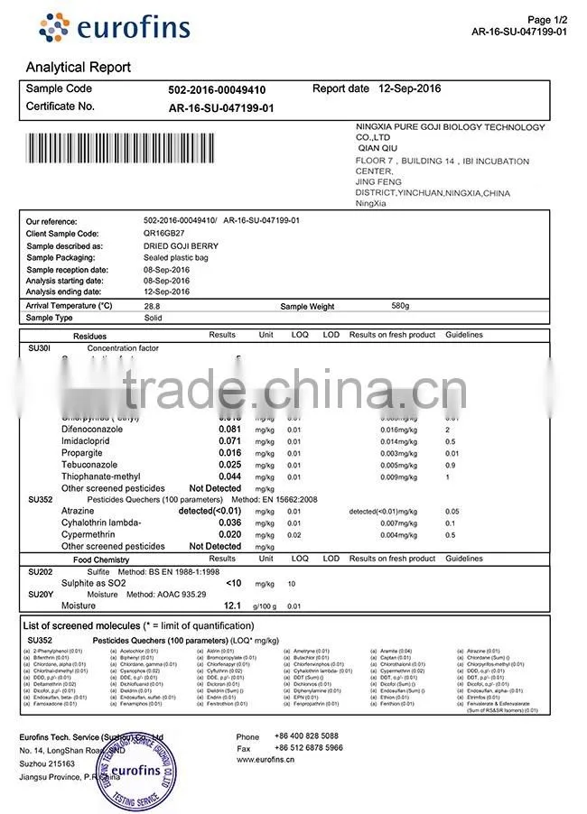 Low Pesticide Dried Goji berries all size