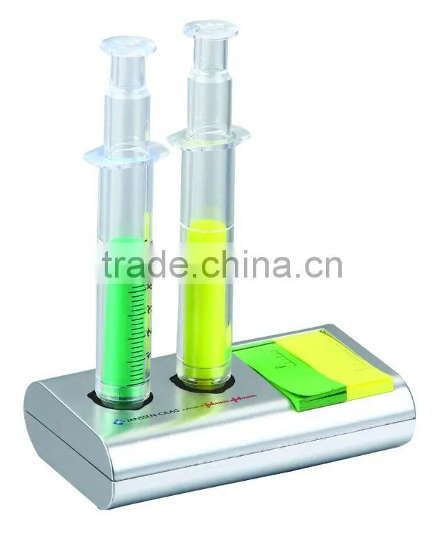 2*1 syringe/injection highlighter with memo and base/Needle cylinder pen/combo highlighter pens made in china