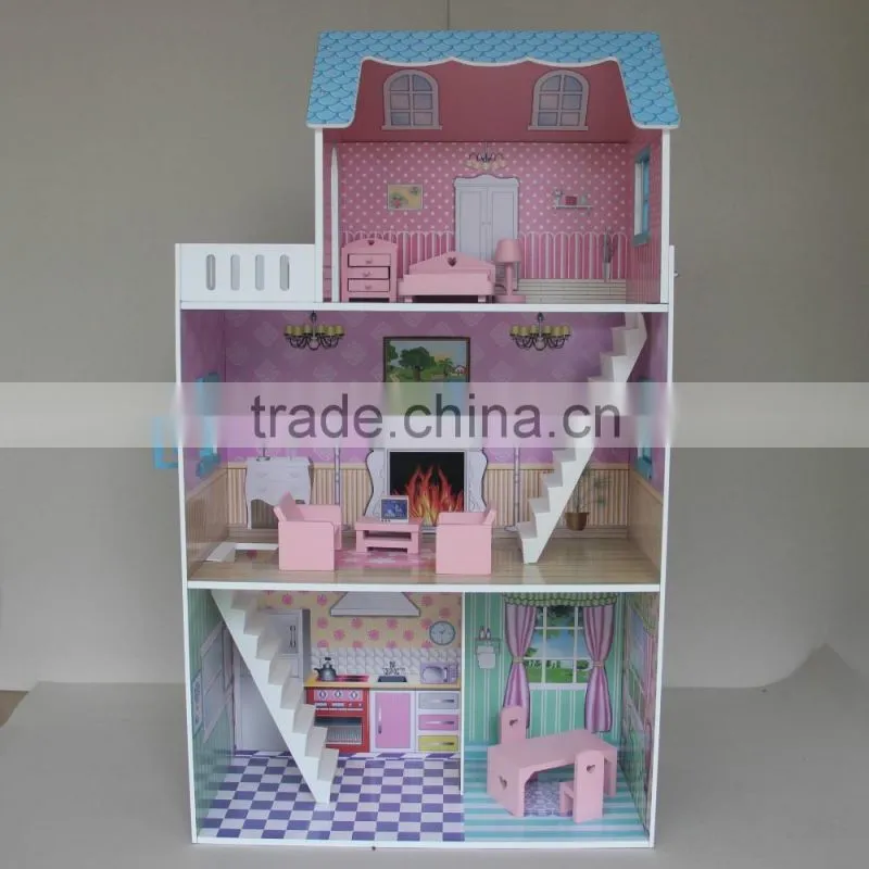 children toys new 2016 design mother garden wooden house toys Strawberry pink double floor simulation Dollhouse
