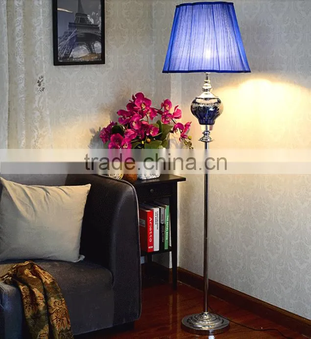 Blue color artistic glass silver plated hardware base floor lamp