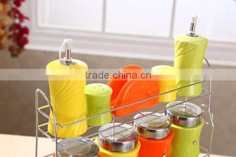 kitchenware ceramic canister set with stainless metal stand
