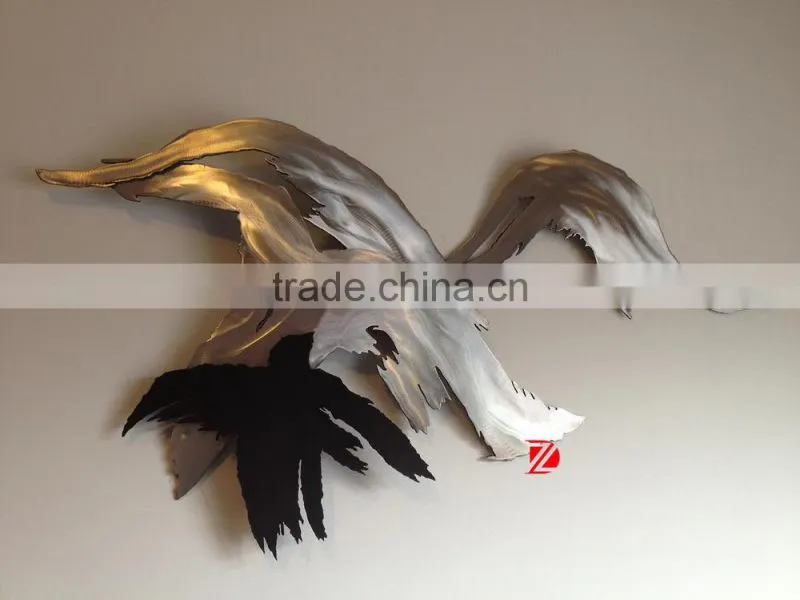 Indoor Shiny Stainless Steel Eagle Statues Hanging On the Wall