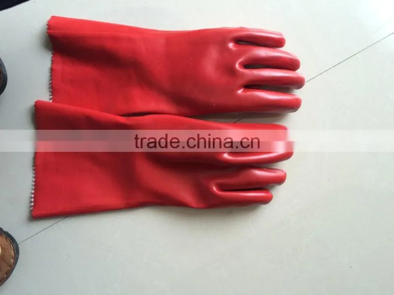 35CM lenth red industrial pvc gloves pvc coated glove