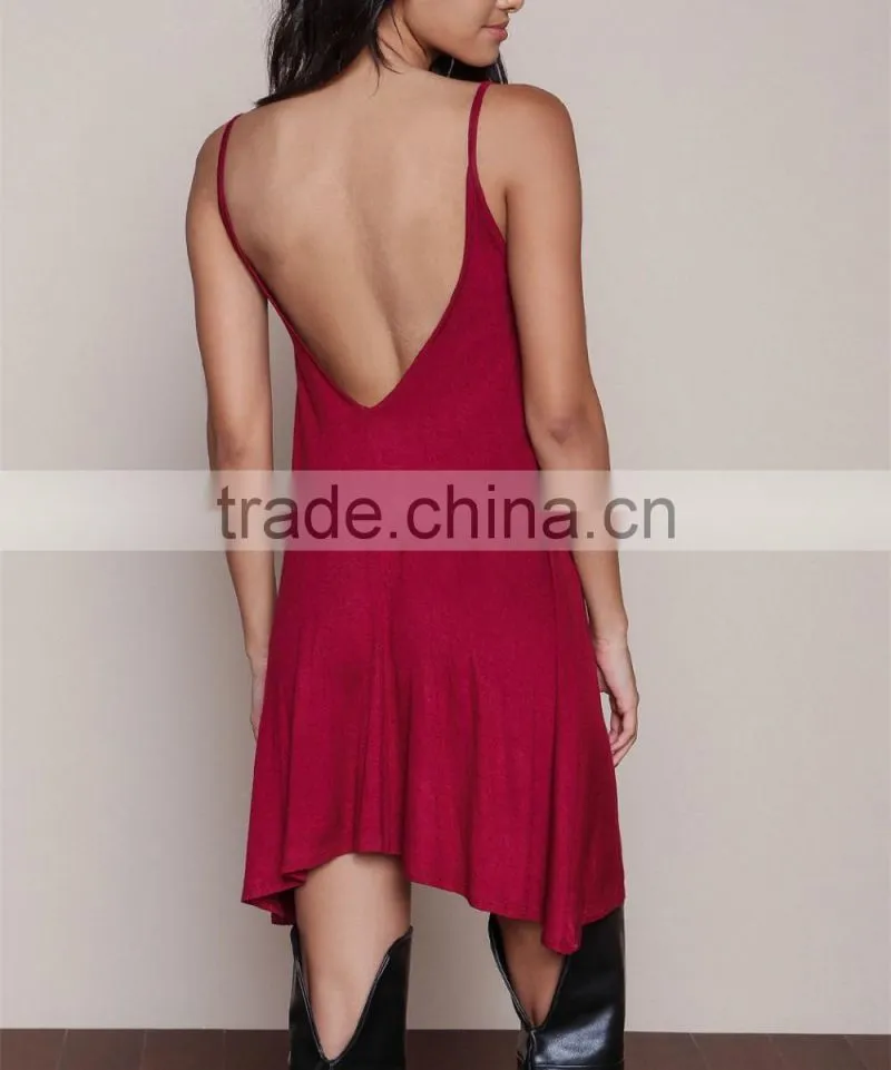 Burgundy dress 2016 latest cami jersey leak back tunic top HST3593