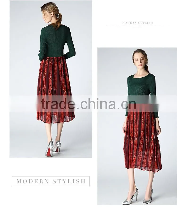 Latest design spring lady pleated Bohemia long dress