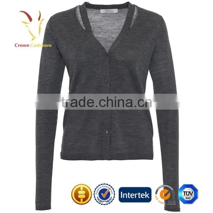 Women knitted Grey Cashmere Cardigan Sweater