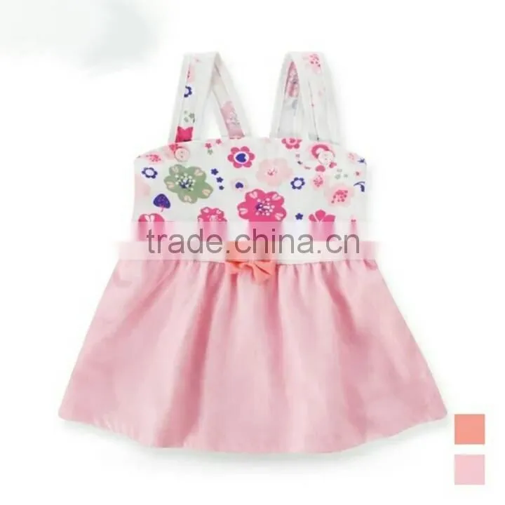 european kids dress fashion style flower printed short sleeve cotton baby girls dress