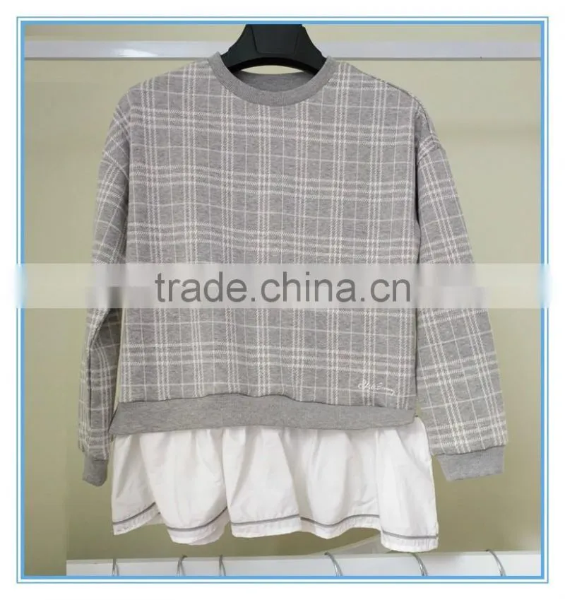 Kids Custom Fake Two Pieces Crewneck Sweatshirt Two Colors Sweatshirts Hoodies Girls Top Check Shirt