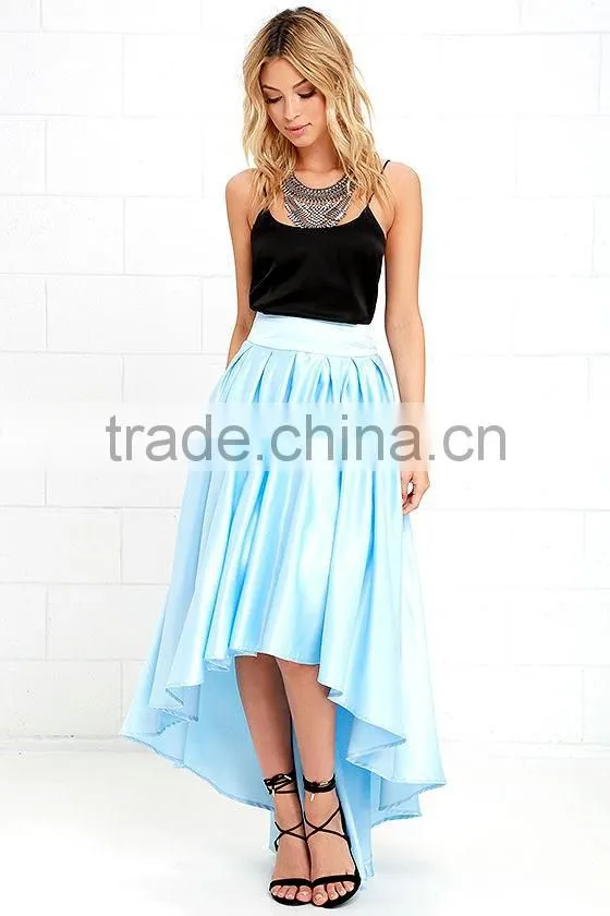 Latest banded waist pleated skirt fashion high low design maxi skirt 2016