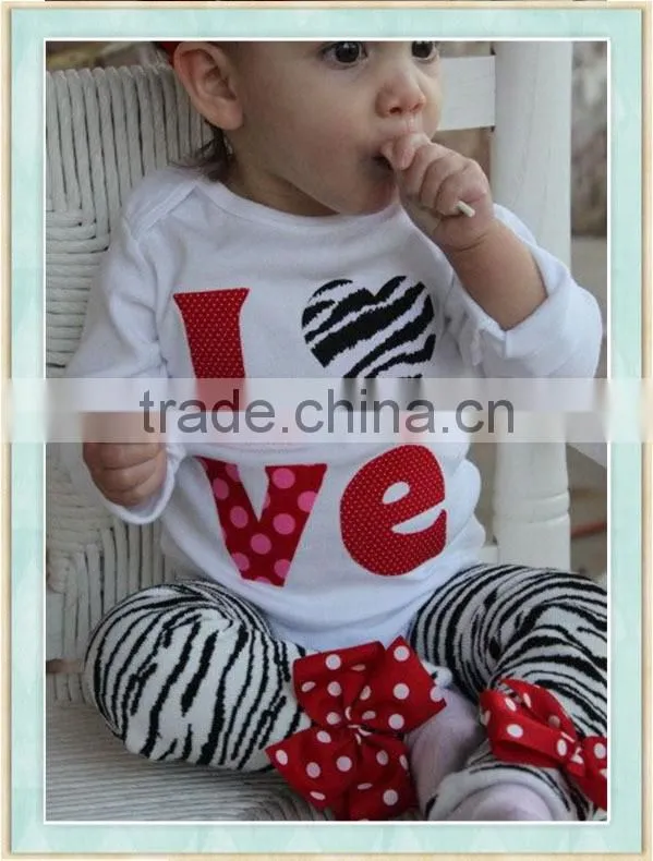Baby Girl Valentines Day Outfit zebra love bodysuit and leg warmers -- red, pink and zebra, Bowknot Decoration Kids Clothes