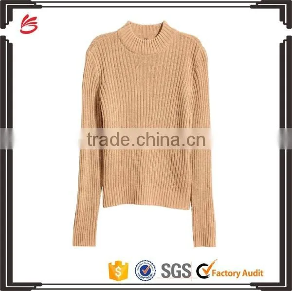 Slim Fitted Tightly Knitted Blank Design Medium High Neck Women Knitwear