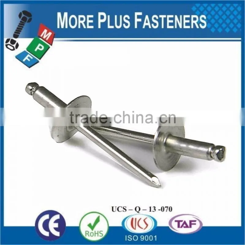 Made in Taiwan Zinc Finish Countersunk Black Oxide Domed Open Head Large Flange Stainless Steel Pop Rivet