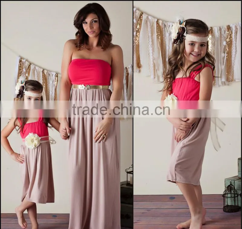 newest designs rose red and grey mommy and me dress family outfit