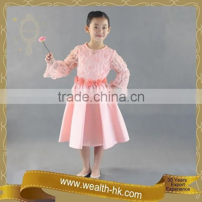 Rosebud Flower Long Sleeves Girls Princess Dress