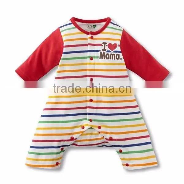 2016 autumn sweet heart colorful stripes long sleeve babysuits