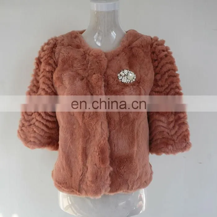 2013 stylish pink rabbit fur coat for women