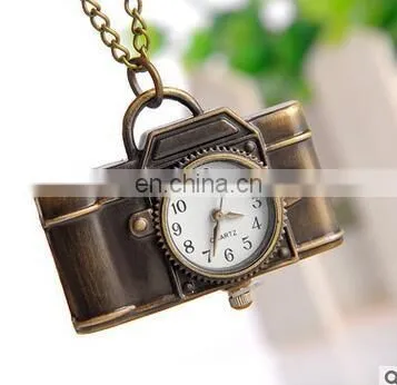 Pocket Watch Camera Pendant Necklace Quartz Antique Bronze Alloy Watch Long Chain Necklace birthday gift