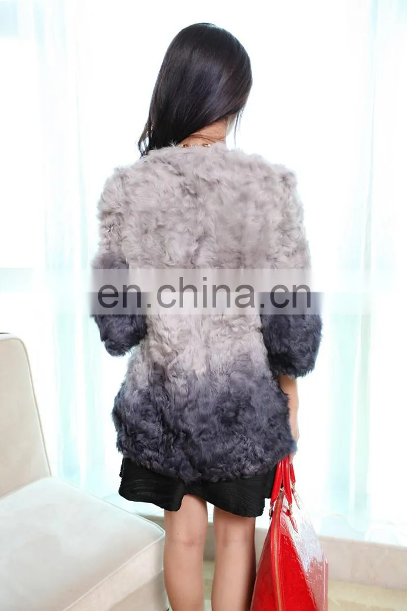 winter gradient color lamb fur long coat for women