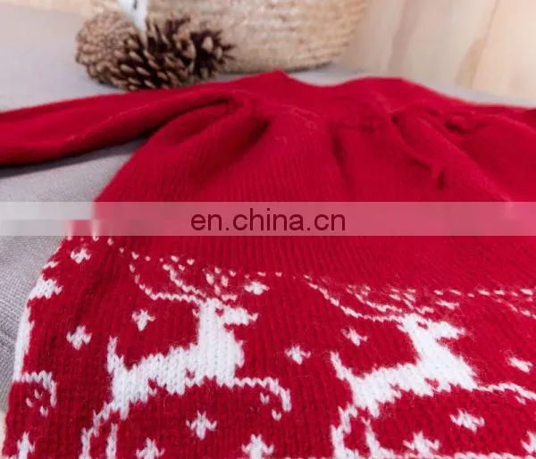 long sleeve Popular design red knitted dress baby girls kids for warm winter