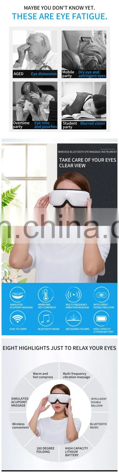 Wireless Bluetooth Electric Rechargeable Vibration Smart Eye Massager Heated