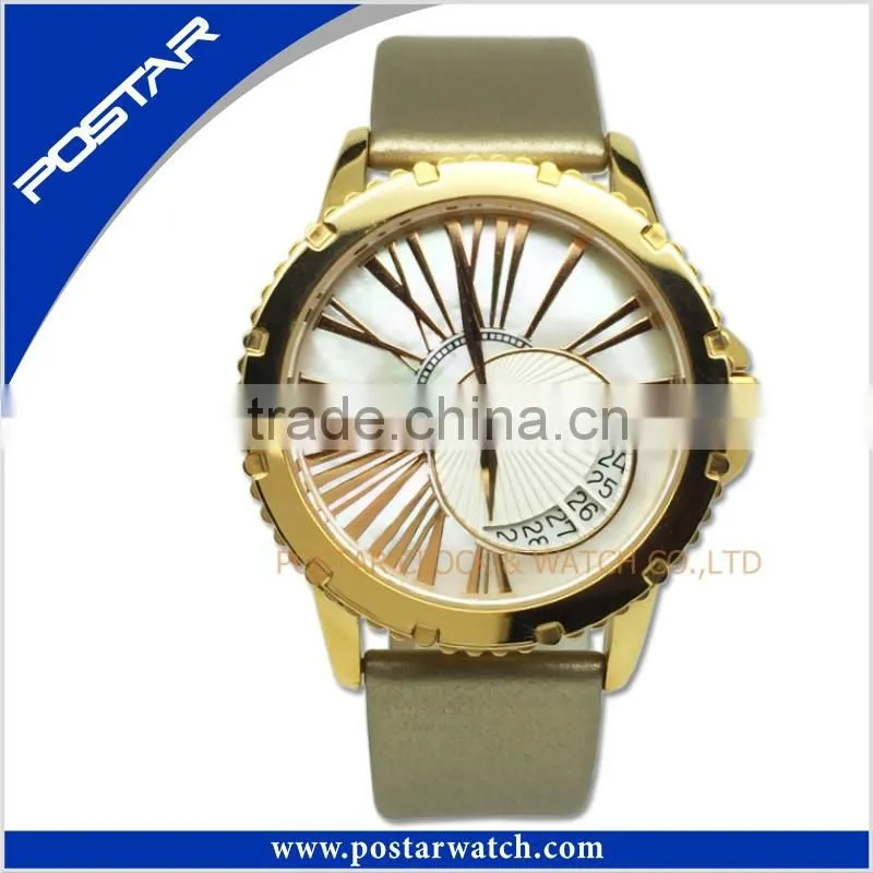 Fashion Watch Round Steel Case Men Women Leather Quartz Analog Wrist Watch