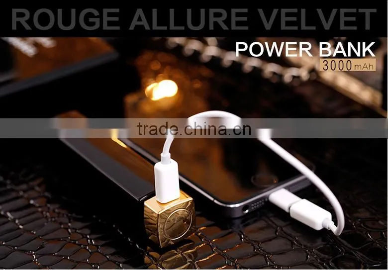 Bulk mobile phone charger lipstick Power Bank3000mAh for iPhone samsung