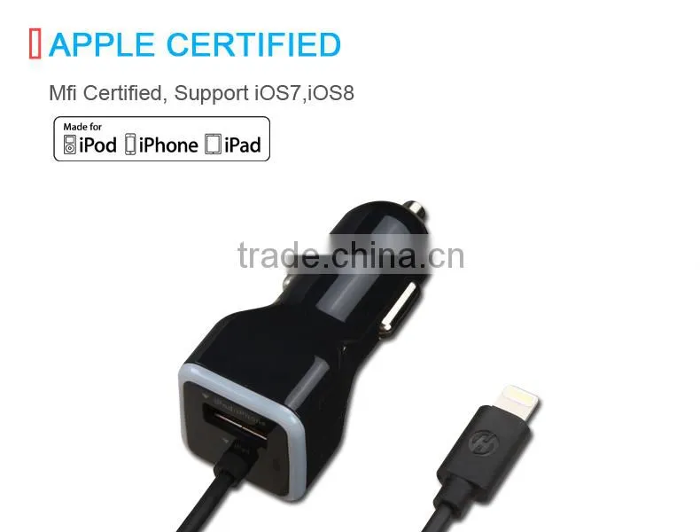 Built-in with MFi Charging Cable car charger for iPhone 6 6s 5 for Samsung