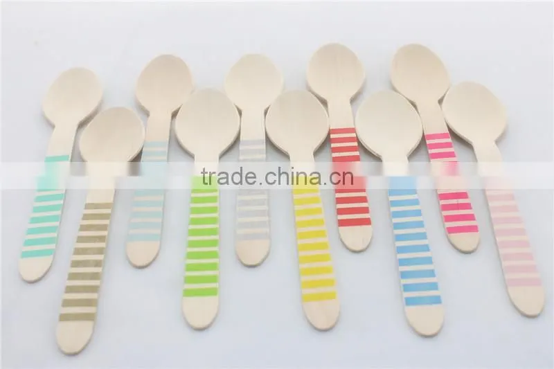 156*34*1.8mm Wooden Flatware Supplier Disposable Printed Birch Wood Flat Spoons