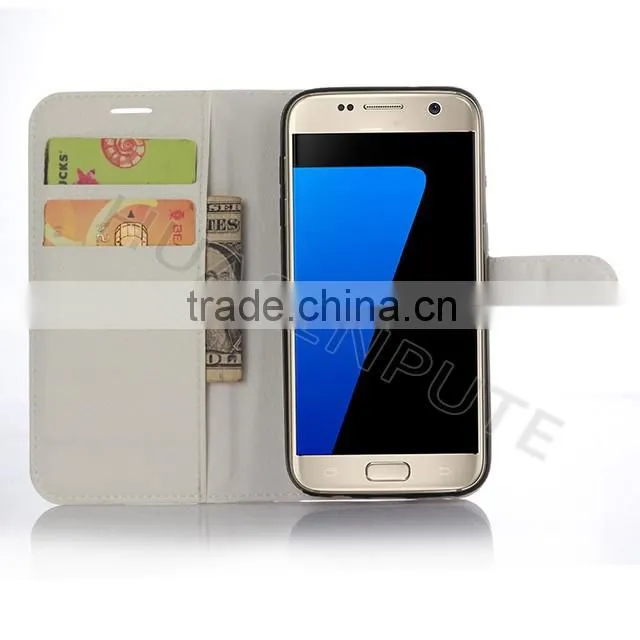 Wholesales Lichee Pattern Flip PU Leather Wallet Case Cover For for Samsung S7