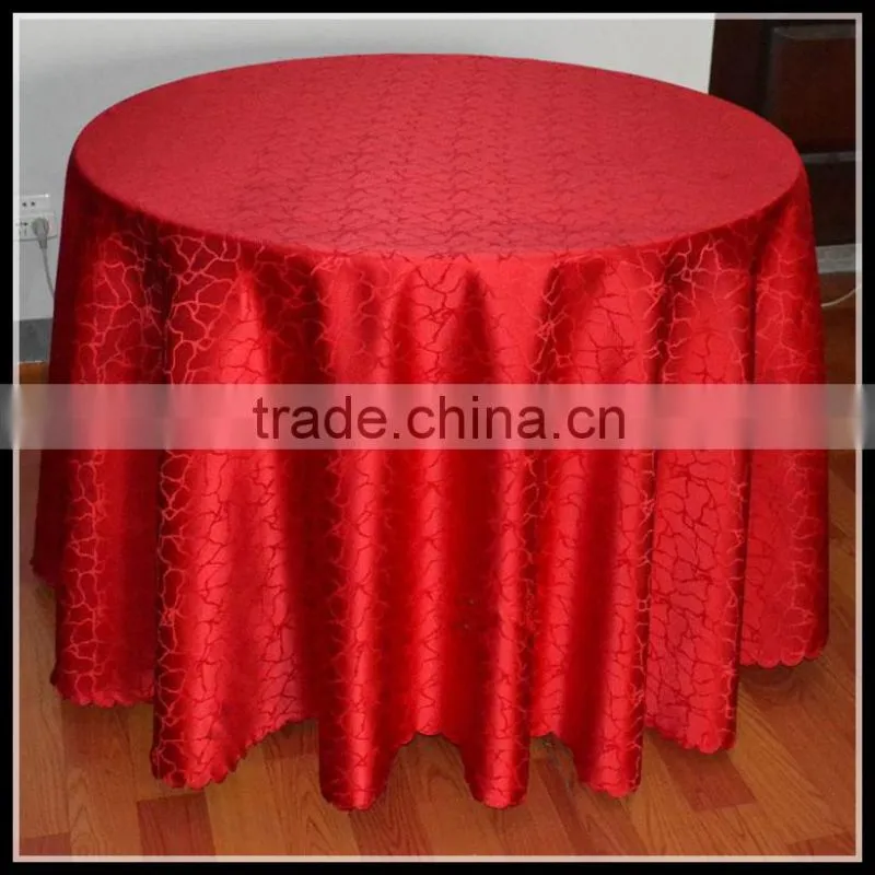 round 100% polyester red color marbling jacquard tablecloth for hotel banquet hall