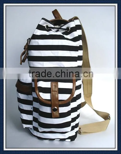Printed canvas backpack bag with pu trim