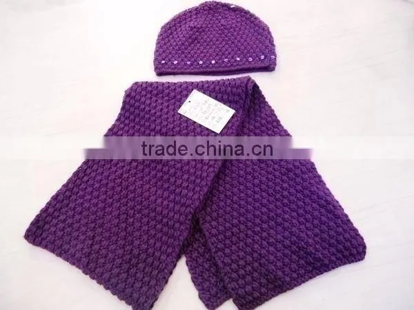 fashion acrylic pailletted hat scarf set
