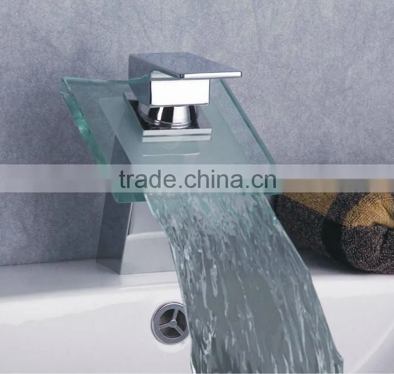 single handle glass waterfall basin faucet
