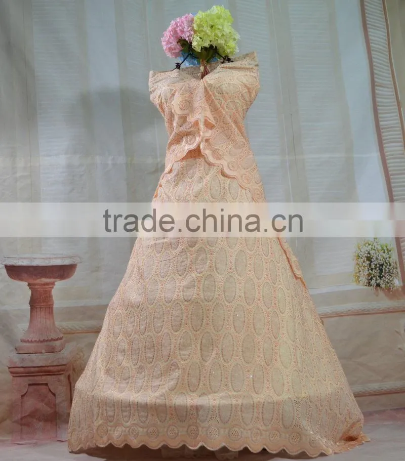 Beautiful party dress custom embroidery fabric combed cotton fabric designer dress