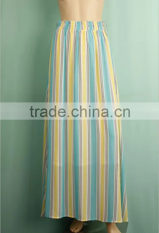 2016 summer wear stripe pattern fat plus size long chiffon youth maxi skirt