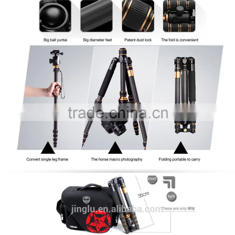 Q-666C Portable Professional Carbon Fiber Tripod &Ball Head for DSLR Camera